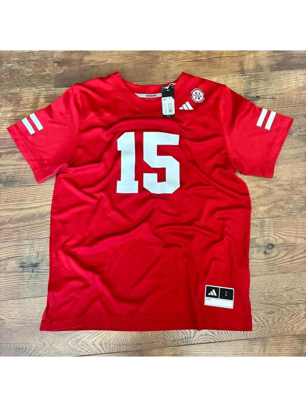 Adidas Nebraska Cornhuskers red football jersey with white number 15 Raiola